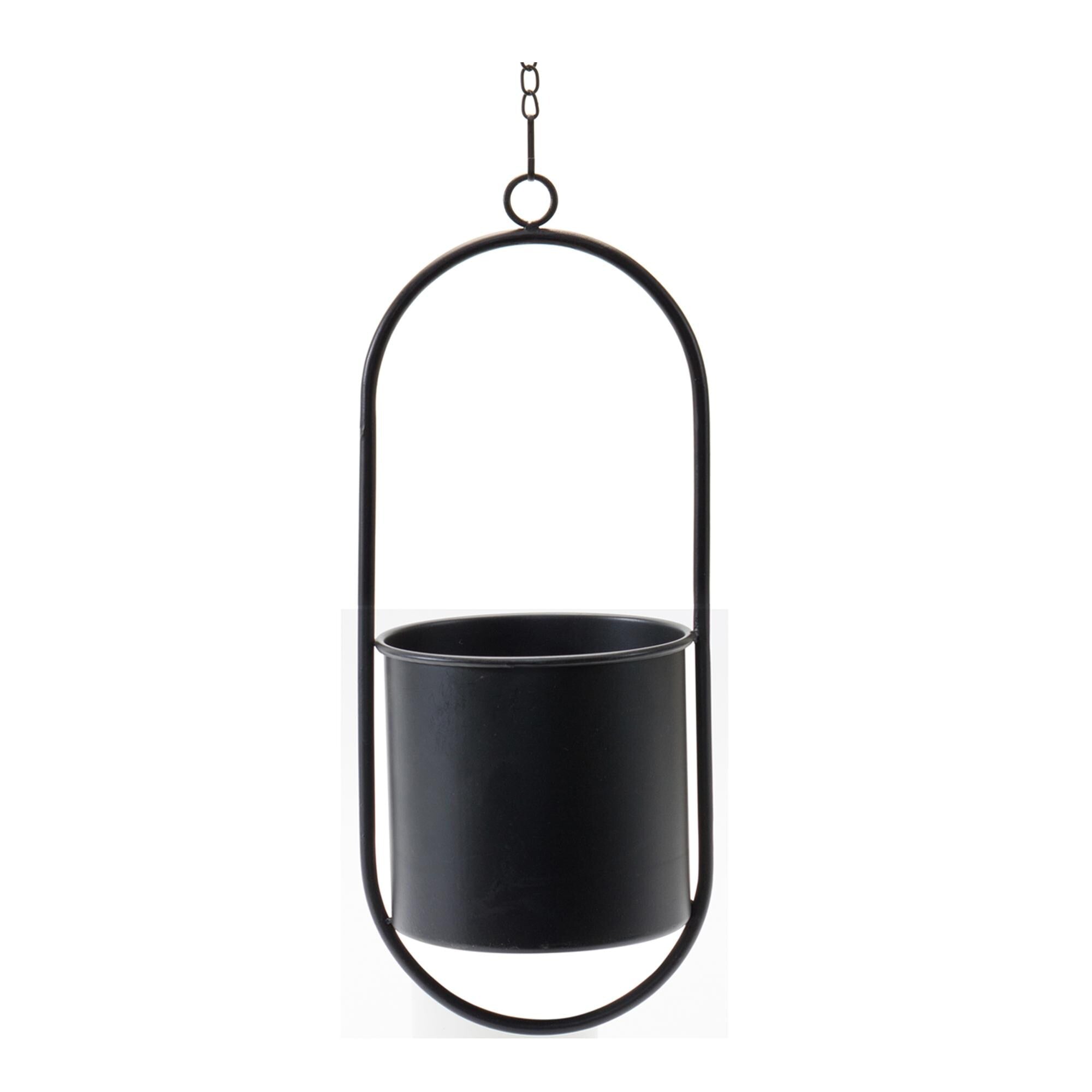 Black Metal Hanging Planter Set with Frame (2 Pieces)