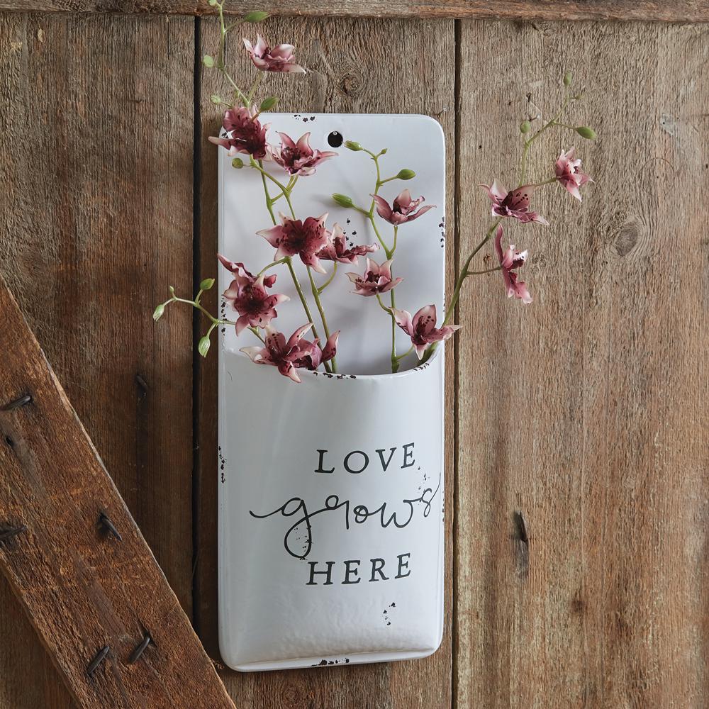 Love Grows Here Metal Wall Pocket Vase