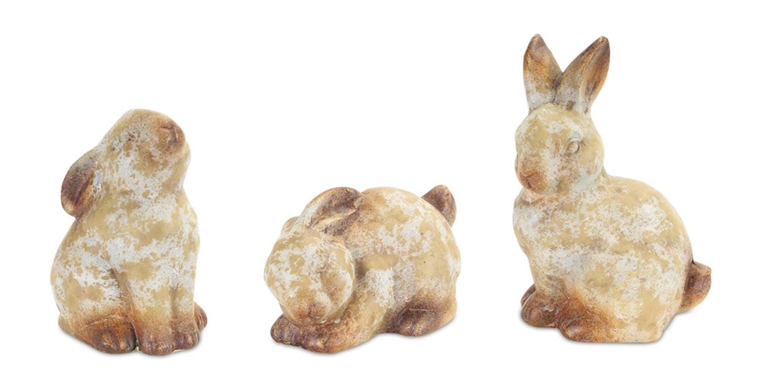 Weathered Terracotta Bunny Statues Set of 6 | Rustic Farmhouse Easter Decor