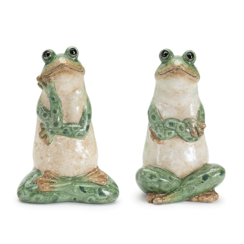 Ceramic Garden Frog Statues – Cottage Farmhouse Decor (Set of 2)