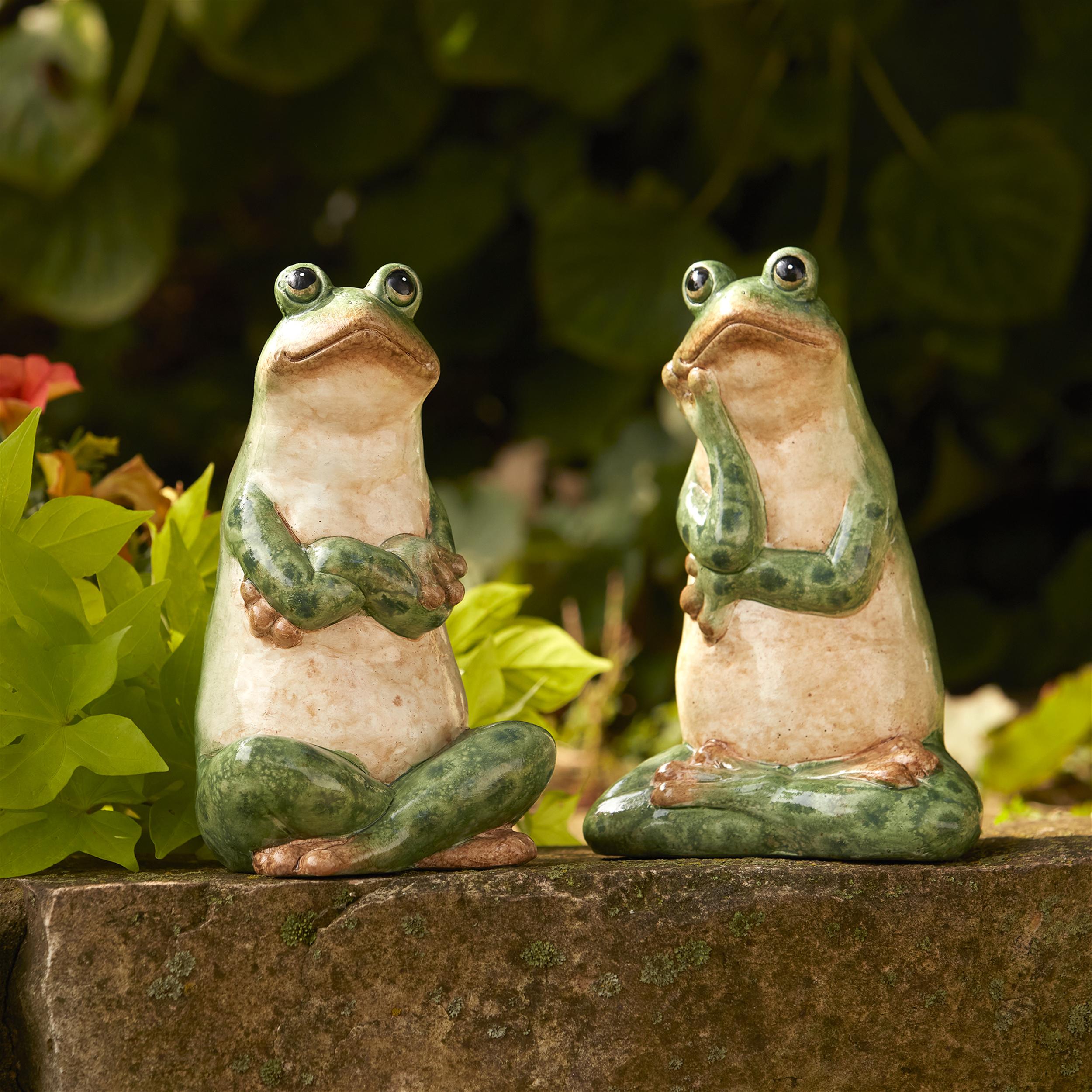Ceramic Garden Frog Statues – Cottage Farmhouse Decor (Set of 2)
