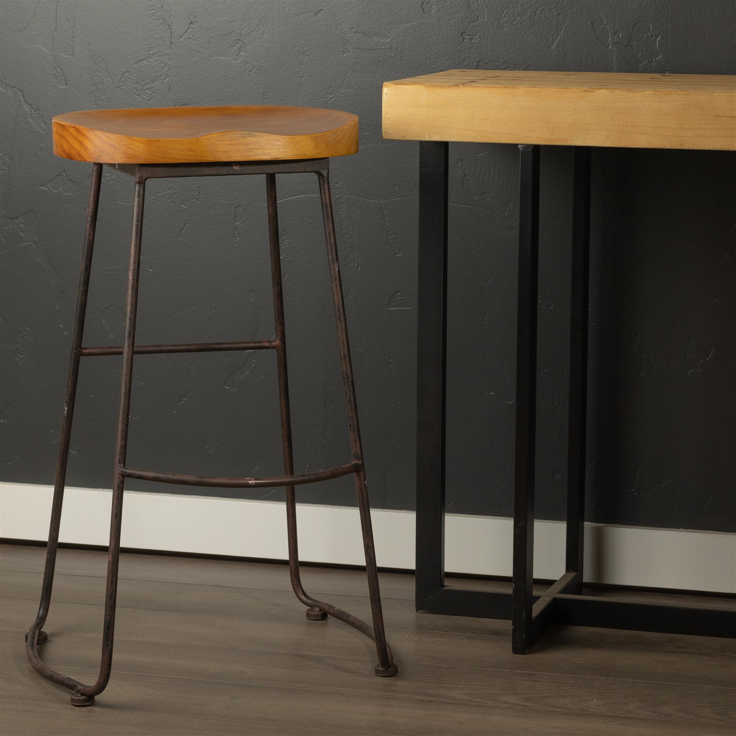 Industrial Wood Bar Stool with Metal Frame