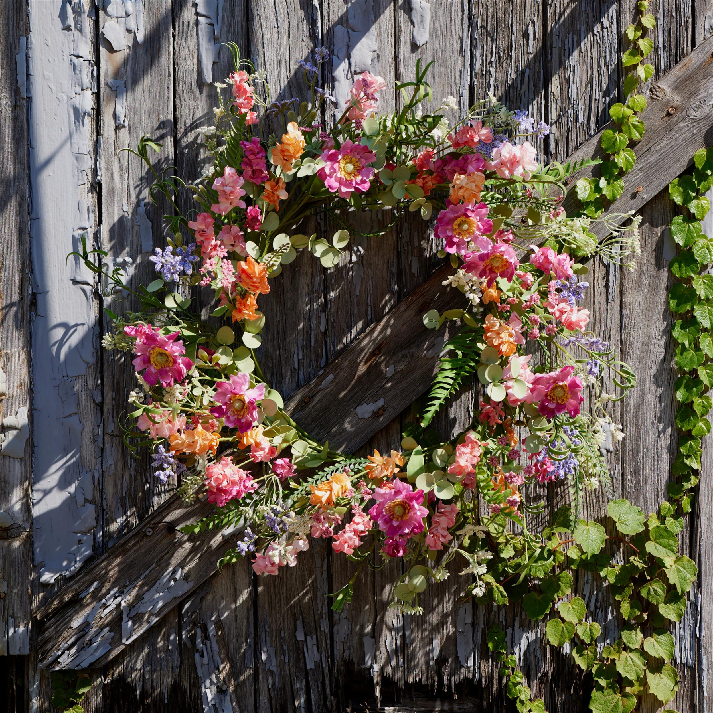 Spring Floral Front Door Decor | Pink Farmhouse Entryway Accent