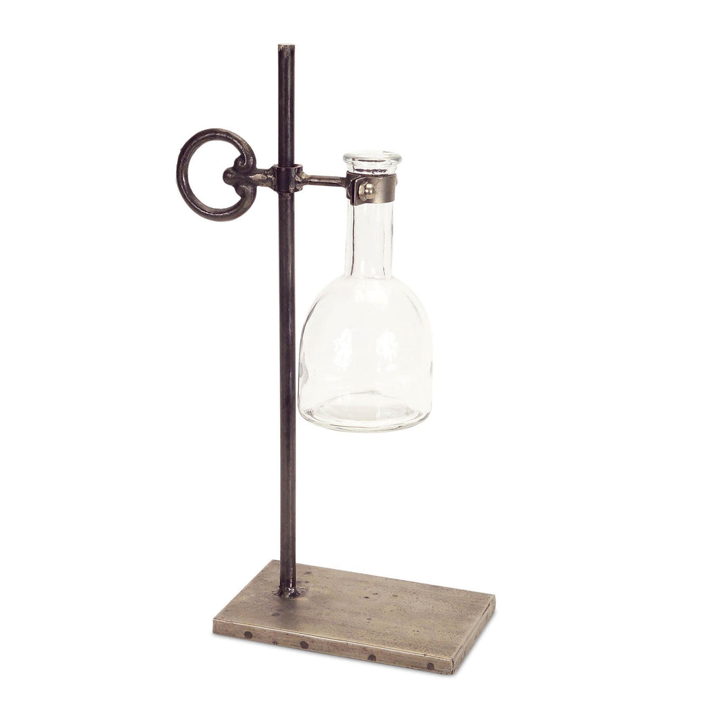 Rustic Hanging Glass Bud Vases with Metal Stand – Set of 2 Farmhouse Floral Holders