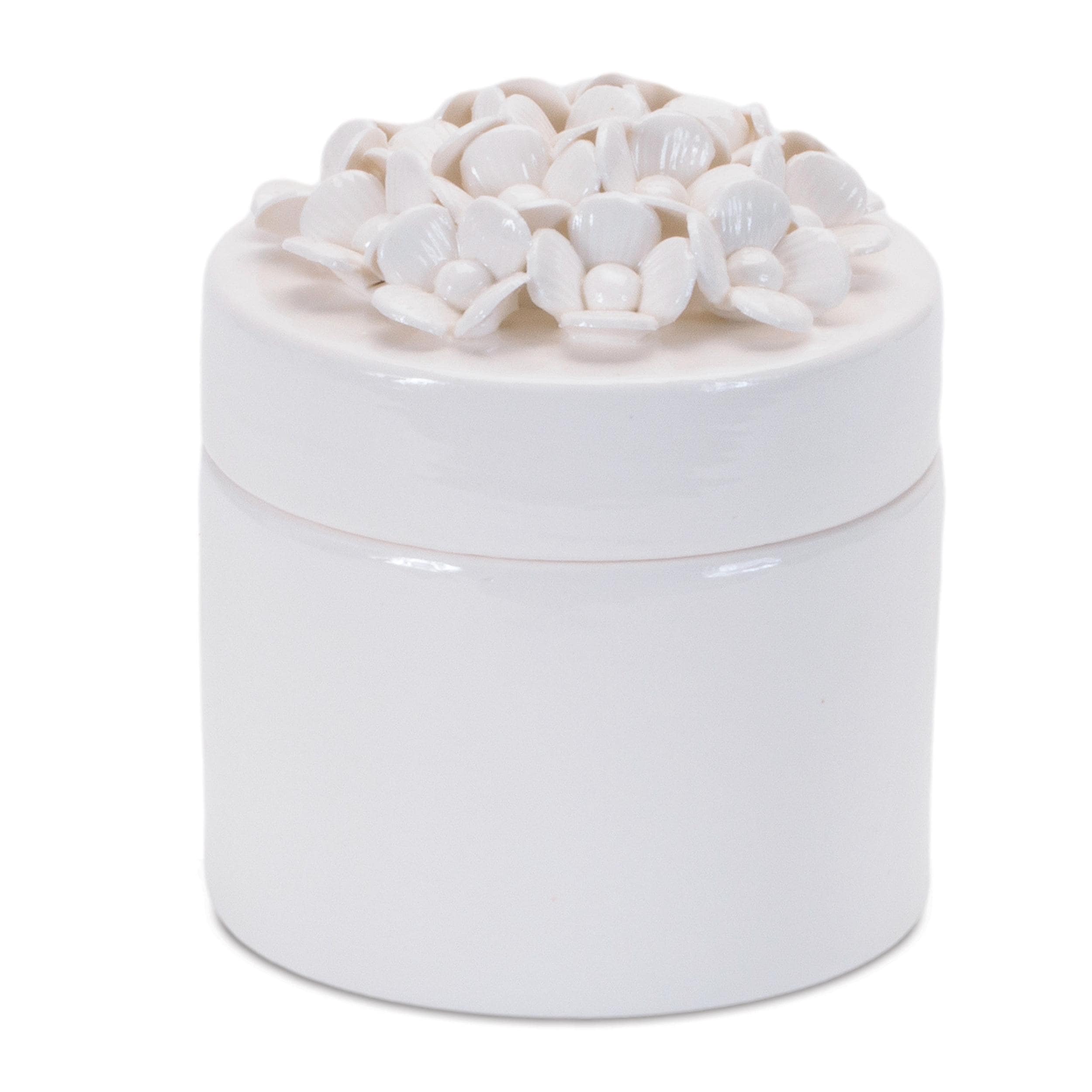 White Stoneware Floral Trinket Boxes Set of 3 | Farmhouse Cottage Decor