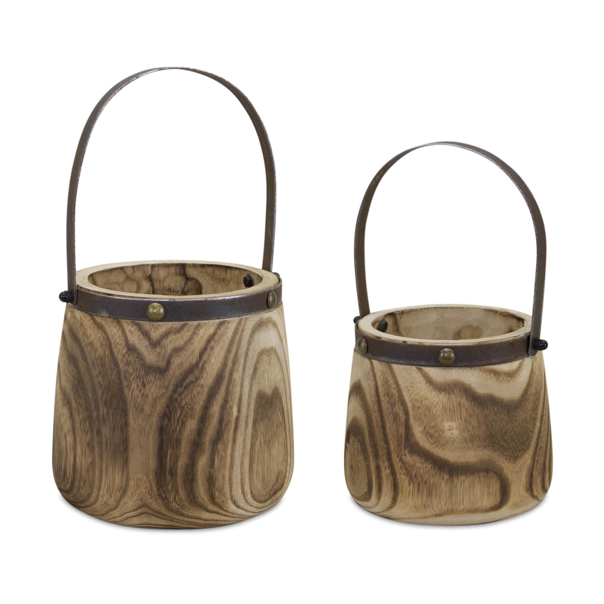 Rustic Wooden Pail Planter Set (2 Sizes)