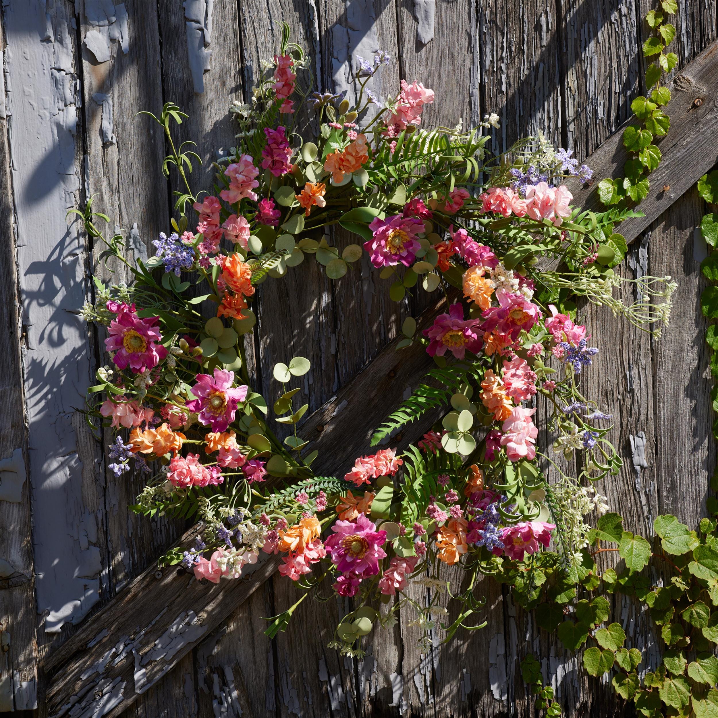 Spring Floral Front Door Decor | Pink Farmhouse Entryway Accent