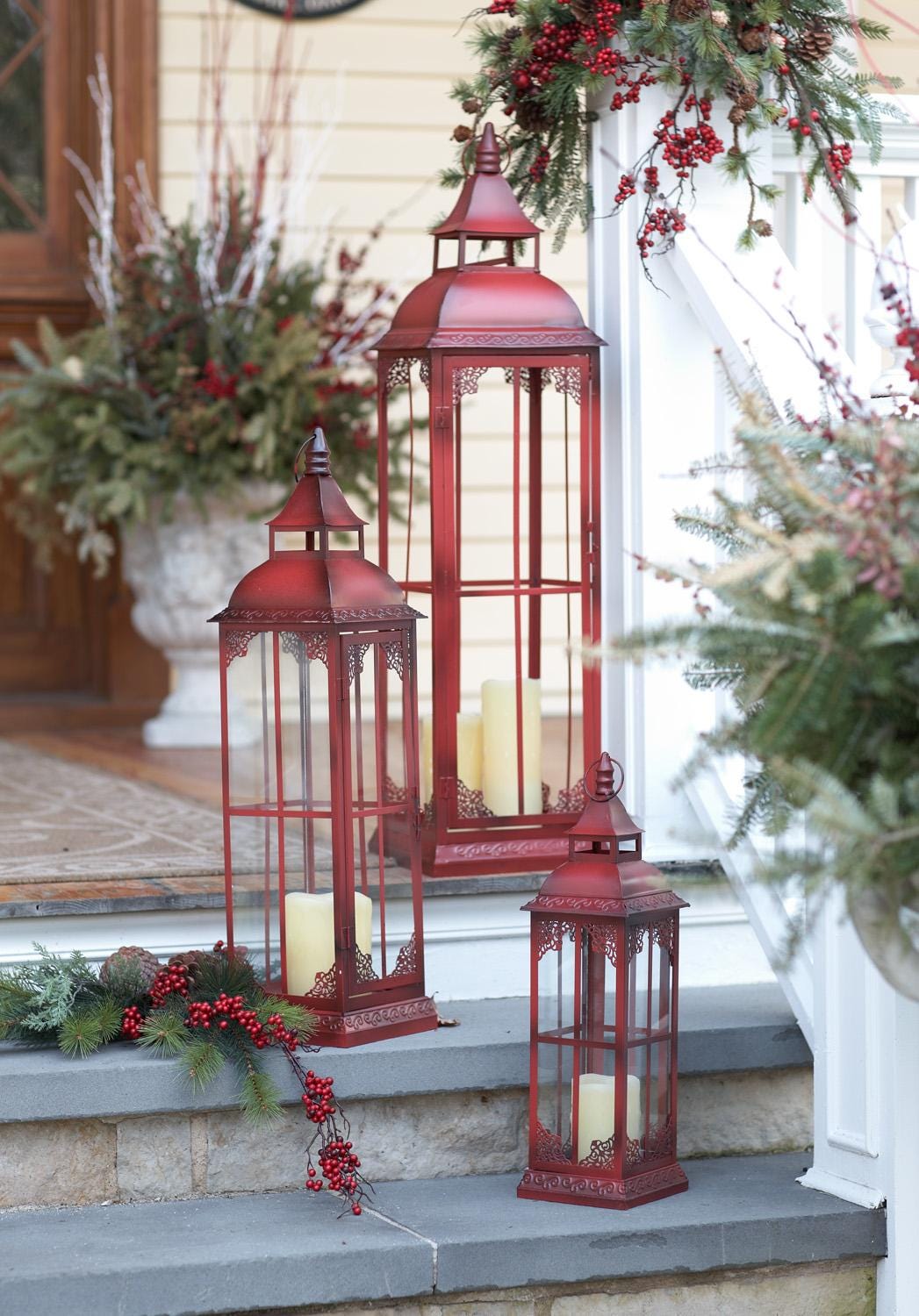 Red Metal Floor Lantern Set of 3