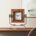 Rustic Wood Tabletop Clock on Metal Stand