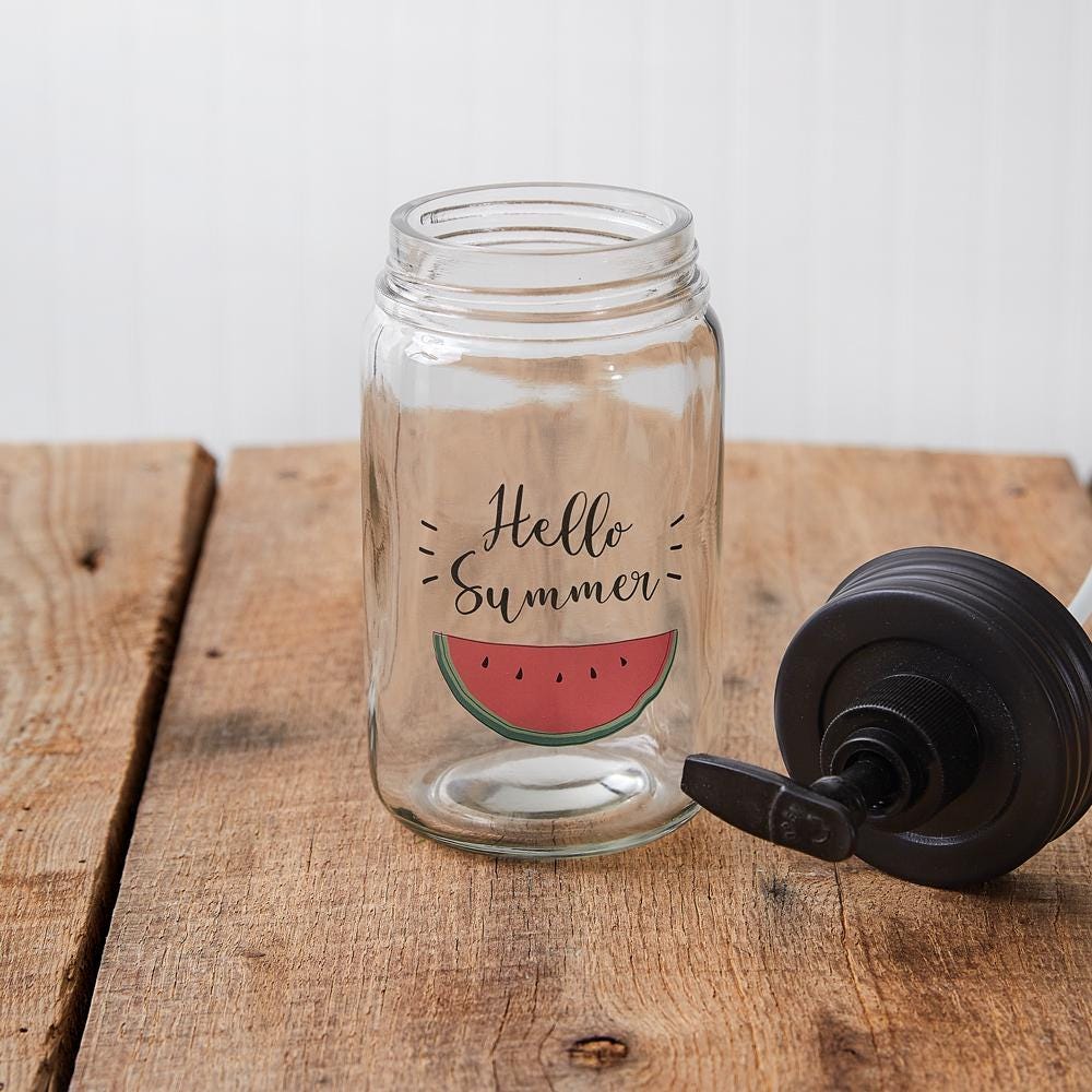 Hello Summer Soap Dispenser – Watermelon Glass Pump Bottle, 1 Pint