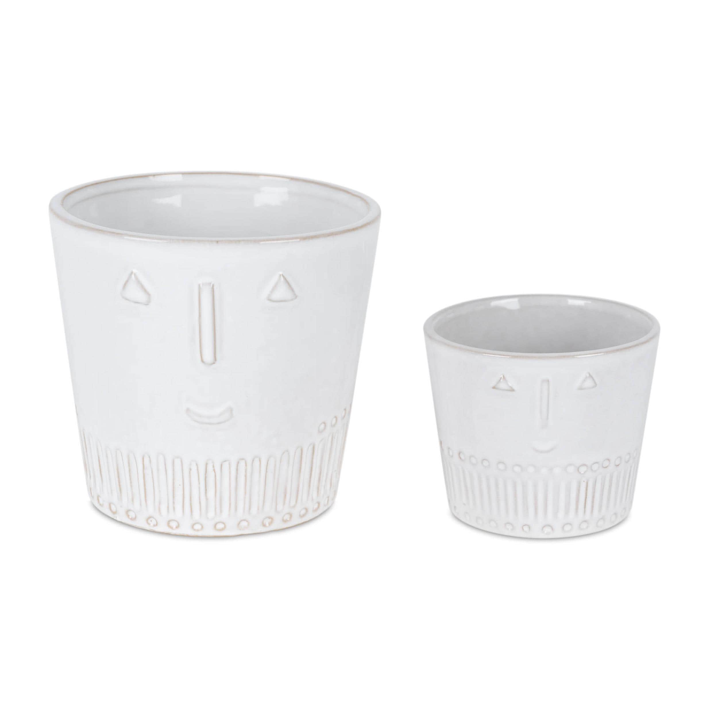 White Ceramic Face Planters Set of 2