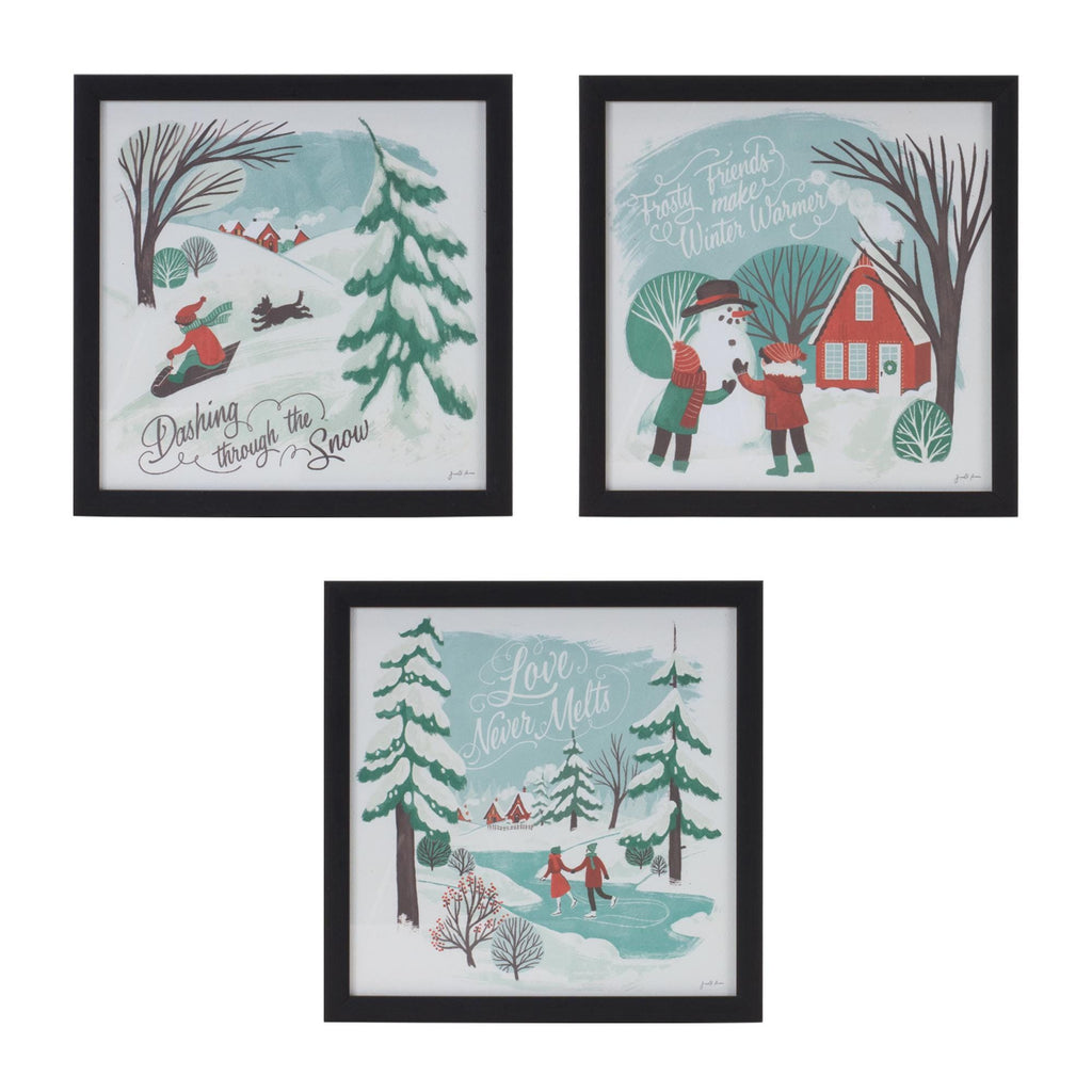 Framed winter scene wall art (set of 3)