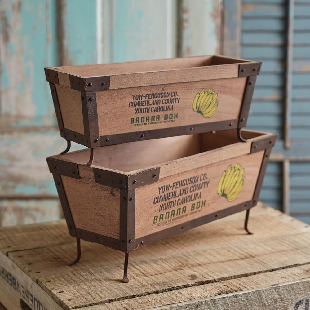 Set of Two Wood Tabletop Banana Boxes – Vintage-Inspired Storage Crates