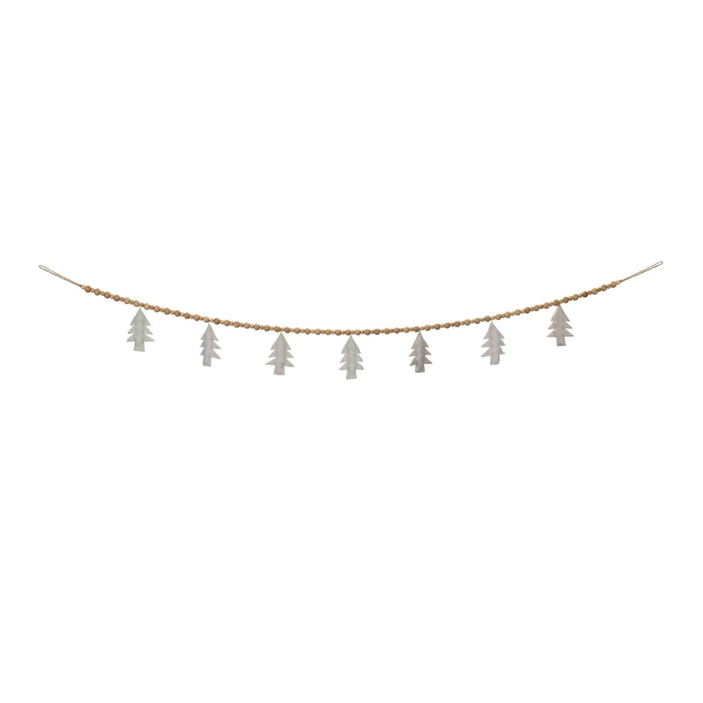 Wood Beaded Wool Garland Set of 2 – Rustic Christmas Tree Garland