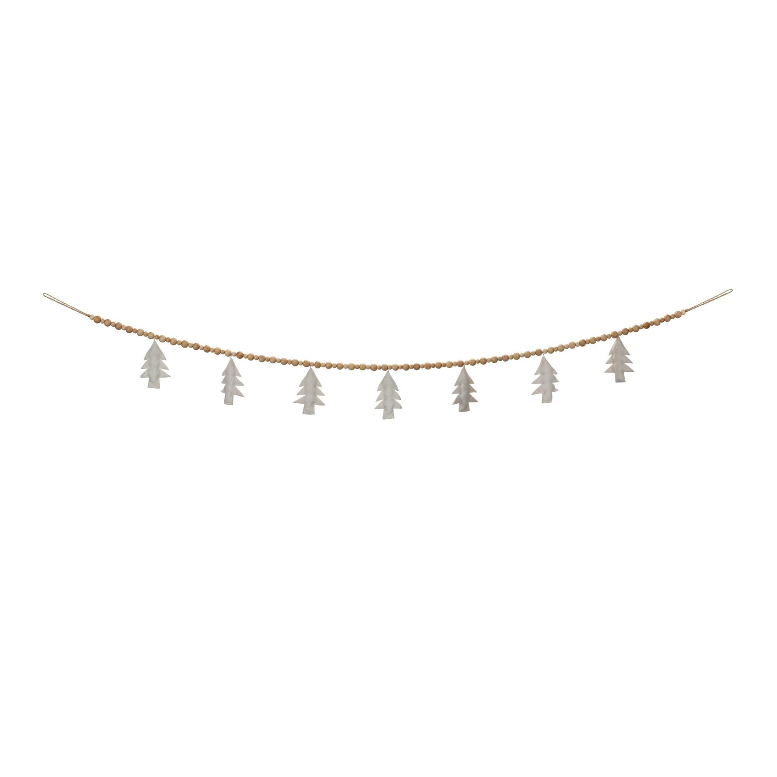 Wood Beaded Wool Garland Set of 2 – Rustic Christmas Tree Garland